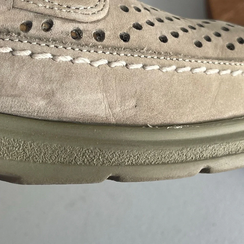 MANZ Shoes UK 7.5 G Beige Tan‎ Suede Perforated Lace Up Comfort Oxford Germany